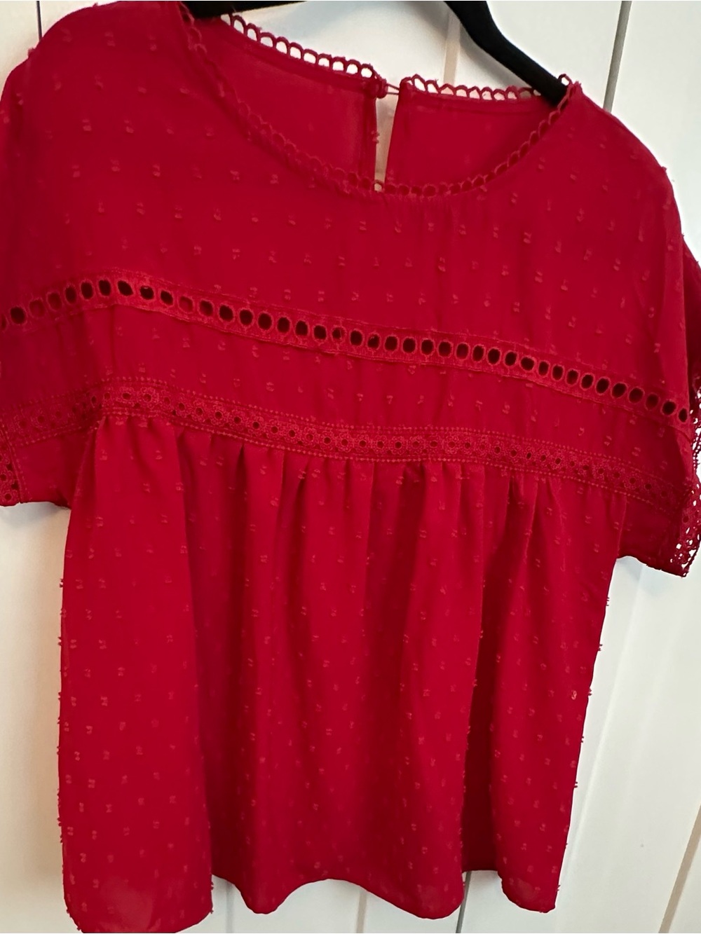 Red Eyelet Lace Peasant Blouse